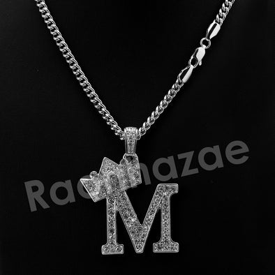 Crown M Initial Pendant Necklace Set. - Raonhazae