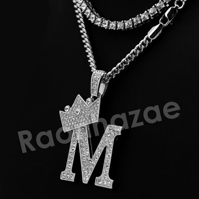 Crown M Initial Pendant Necklace Set. - Raonhazae