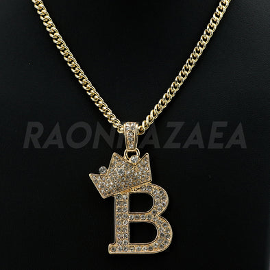 Crown B Initial Pendant Necklace Set - Raonhazae