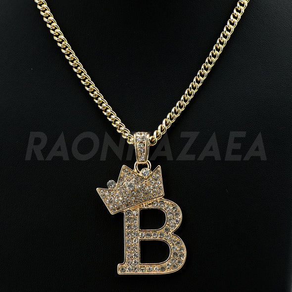 Crown B Initial Pendant Necklace Set - Raonhazae