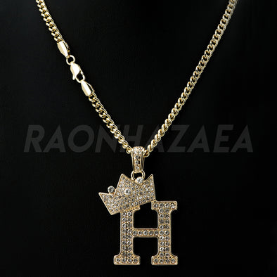Crown H Initial Pendant Necklace Set - Raonhazae