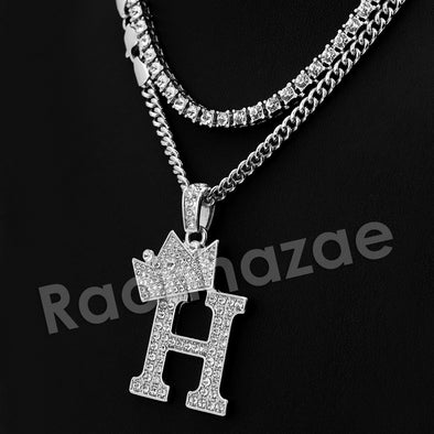 King Crown H Initial Pendant Necklace Set (Silver) - Raonhazae
