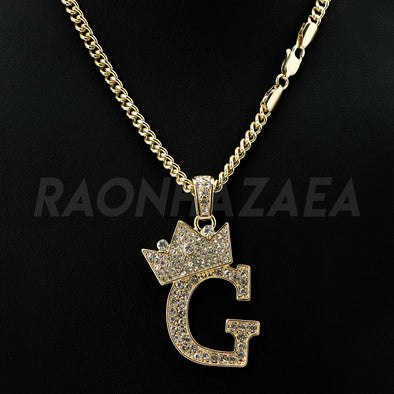 Crown G Initial Pendant Necklace Set - Raonhazae