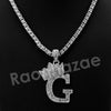 King Crown G Initial Pendant Necklace Set (Silver) - Raonhazae