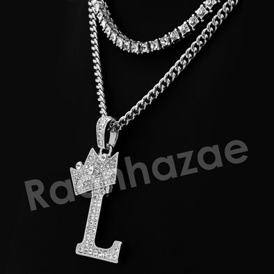 Crown L Initial Pendant Necklace Set. - Raonhazae