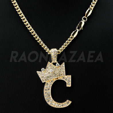 Crown C Initial Pendant Necklace Set - Raonhazae