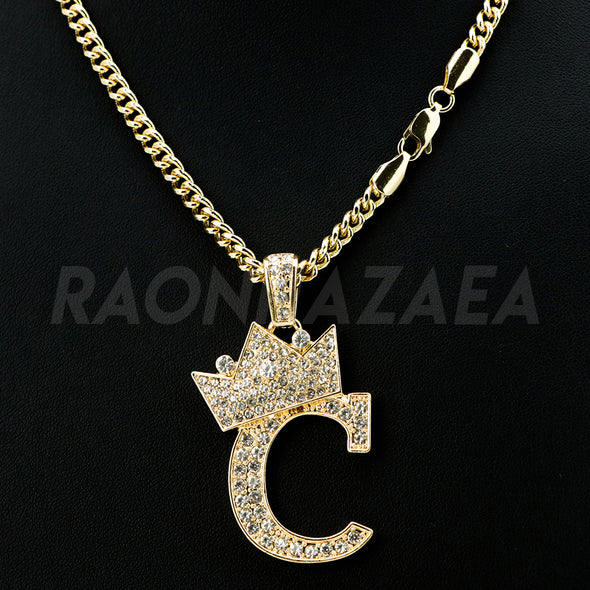 Crown C Initial Pendant Necklace Set - Raonhazae