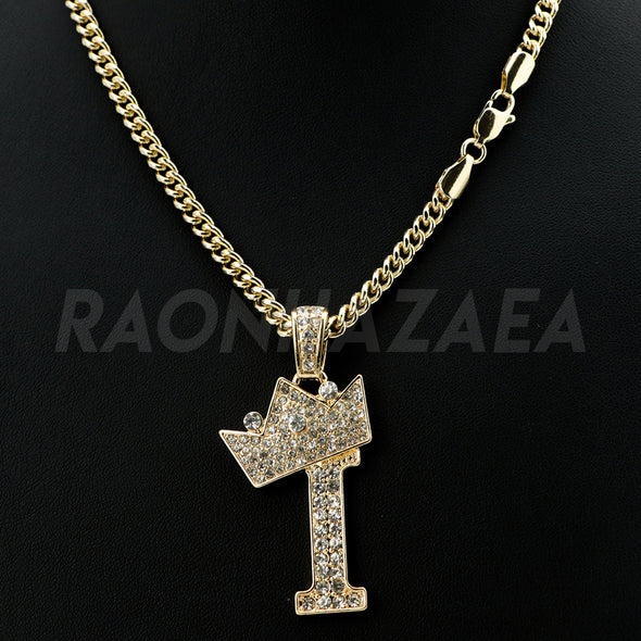 Crown I Initial Pendant Necklace Set - Raonhazae
