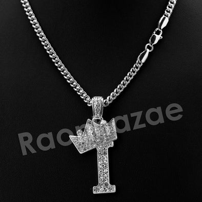 King Crown I Initial Pendant Necklace Set (Silver) - Raonhazae