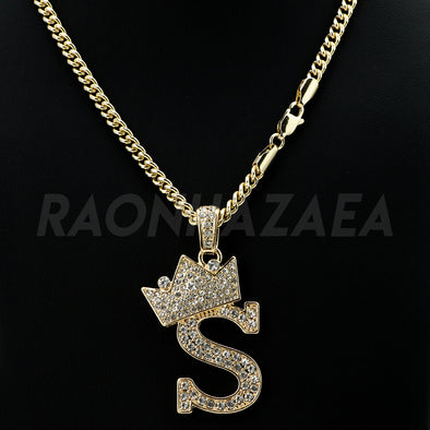 Crown S Initial Pendant Necklace Set - Raonhazae