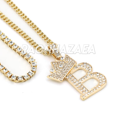 Crown B Initial Pendant Necklace Set - Raonhazae