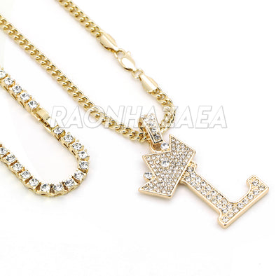 Crown L Initial Pendant Necklace Set - Raonhazae