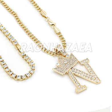 Crown N Initial Pendant Necklace Set - Raonhazae