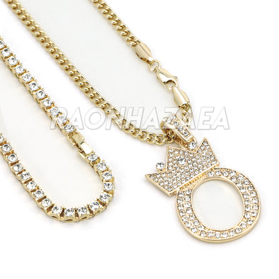 Crown O Initial Pendant Necklace Set - Raonhazae