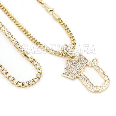 Crown U Initial Pendant Necklace Set - Raonhazae