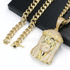 14k Gold Lab Diamond Micro Pave JUMBO Jesus Gold Pendant w/10mm Cuban Chain Set - Raonhazae