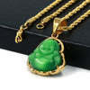 Stainless Steel Gold ICED Chubby Buddha (Green Jade) Pendant w/ 3mm Rope Chain - Raonhazae