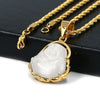 Stainless Steel Gold ICED Chubby Buddha (White Jade) Pendant w/ 3mm Rope Chain - Raonhazae