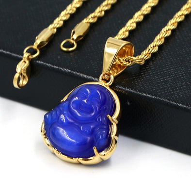 Stainless Steel Chubby Buddha Pendant (Blue Jade) - Raonhazae