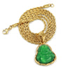 Stainless Steel Gold ICED Chubby Buddha (Green Jade) Pendant w/ 3mm Rope Chain - Raonhazae