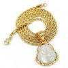 Stainless Steel Gold ICED Chubby Buddha (White Jade) Pendant w/ 3mm Rope Chain - Raonhazae