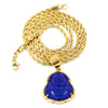Stainless Steel Gold ICED Chubby Buddha (Blue Jade) Pendant w/ 3mm Rope Chain - Raonhazae