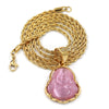 Stainless Steel Gold ICED Chubby Buddha (Pink Jade) Pendant w/ 3mm Rope Chain - Raonhazae