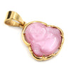 Stainless Steel Gold ICED Chubby Buddha (Pink Jade) Pendant w/ 3mm Rope Chain - Raonhazae