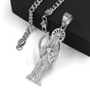 316L Stainless Steel Gold Hip Hop Santa Muerte Pendant w/ 4mm Miami Cuban Chain - Raonhazae