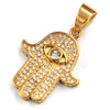 316L Stainless Steel Hands of Hamsa Ice Out Pendant w/ 4mm Miami Cuban Chain - Raonhazae