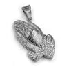 316L Stainless Steel Praying Hands Ice Out Pendant w/ 4mm Miami Cuban Chain - Raonhazae