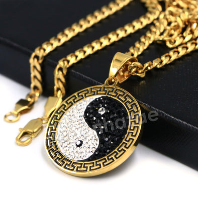 316L Stainless Yin and Yang Blinged Out Pendant w/ 4mm Miami Cuban Chain - Raonhazae