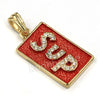 Hip Hop Ice Out Supreme Block Letter Streetwear Red Pendant w/ 4mm 24" Rope Chain - Raonhazae