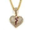 Raonhazae Hip Hop Ice CZ Bubble Broken Heart Full Diamond Pendant Necklace Chain w/ 4mm 24" Cuban Chain - Raonhazae