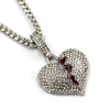 Raonhazae Hip Hop Ice CZ Bubble Broken Heart Full Diamond Pendant Necklace Chain w/ 4mm 24" Cuban Chain - Raonhazae