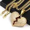 316L Stainless Steel Hip Hop Broken Heart Pendant w/ 4mm Cuban Necklace Set - Raonhazae