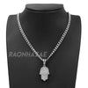 316L Stainless Hands of Hamsa Christian Symbol Pendant w/ 4mm Miami Cuba Chain - Raonhazae