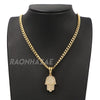 316L Stainless Hands of Hamsa Christian Symbol Pendant w/ 4mm Miami Cuba Chain - Raonhazae