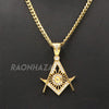 316L Stainless Blinged Out Masonic Grand Mason Pendant w/ 4mm Miami Cuban Chain - Raonhazae