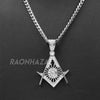 316L Stainless Blinged Out Masonic Grand Mason Pendant w/ 4mm Miami Cuban Chain - Raonhazae