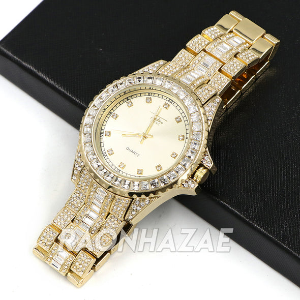 Raonhazae Hip Hop Iced Lab Diamond Akon 14K Gold Plated Watch with Stone - G11 - Raonhazae