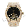 Hip Hop Gold Techno Pave Dark Face Wrist Watch - Raonhazae