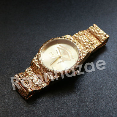 Hip Hop "Eye of Horus" Gold Face Gold Nugget Watch - Raonhazae