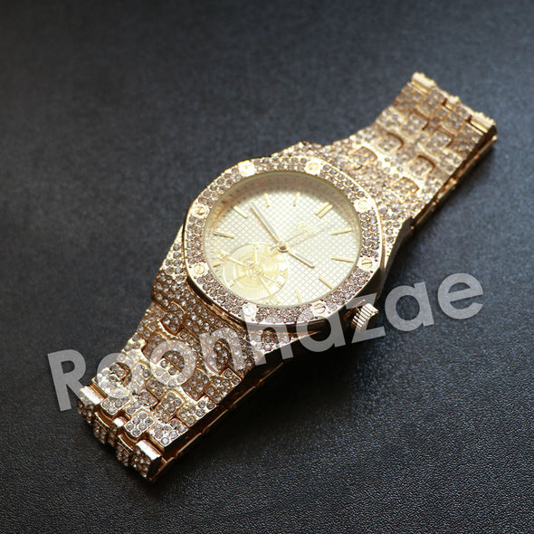 Hip Hop Gold Techno Pave Gold Wrist Watch - Raonhazae