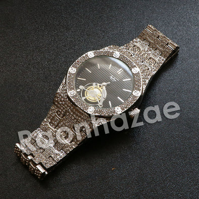 Hip Hop Silver Techno Pave Dark Face Wrist Watch - Raonhazae