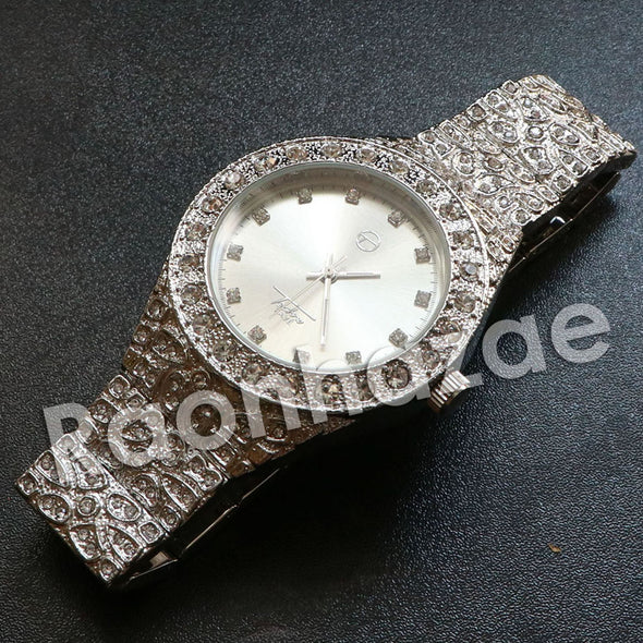 Hip Hop "Dynamic Duo" Silver Techno Pave Nugget Watch - Raonhazae