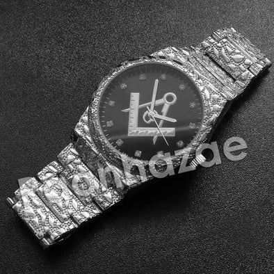 Hip Hop Freemason Silver Nugget Watch (Dark Face) - Raonhazae