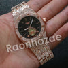 Hip Hop Rose Gold Techno Pave Dark Face Wrist Watch - Raonhazae