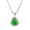 Stainless Steel Silver Smiling Chubby Buddha Pendant 4mm w/ Rope Chain (Green Jade) - Raonhazae