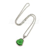 Stainless Steel Silver Smiling Chubby Buddha Pendant 4mm w/ Rope Chain (Green Jade) - Raonhazae